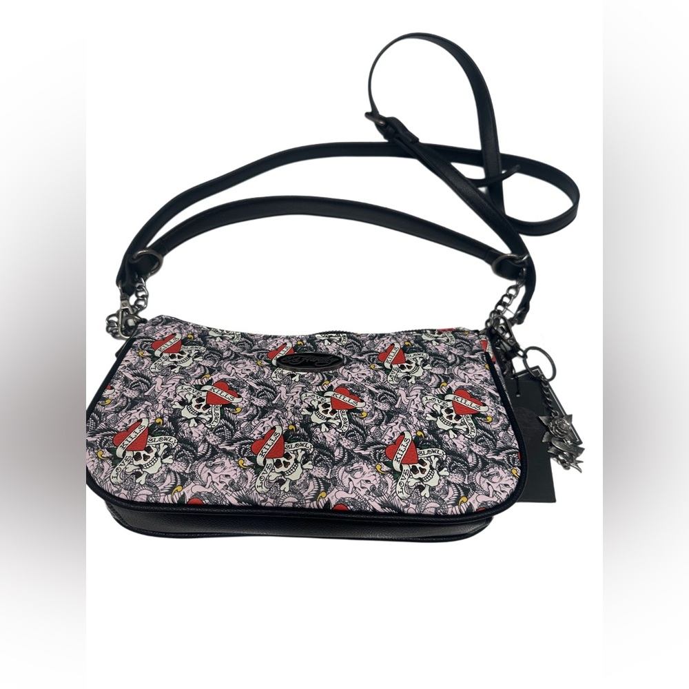 Ed Hardy Women’s Crossbody Love Kills Slowly Pink Black Bag NWT‎